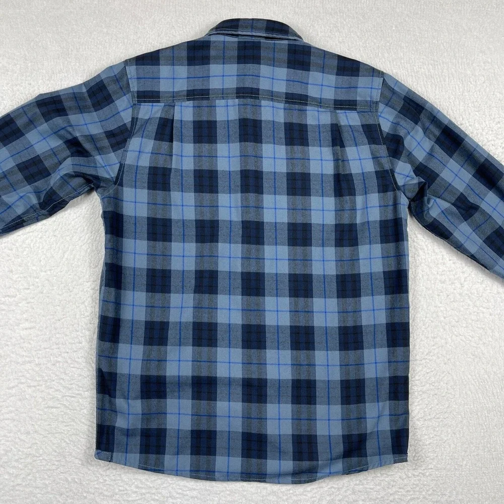 North Face Shirt Mens Small Blue Plaid‎ Snap Outdoors Camping Hiking Travel Work